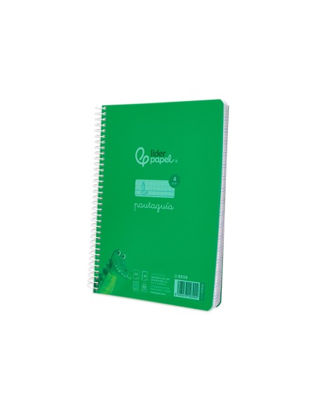 Cuaderno espiral liderpapel a5 pautaguia tapa plastico 80h 90gr cuadro pautado 4mm con margen color verde