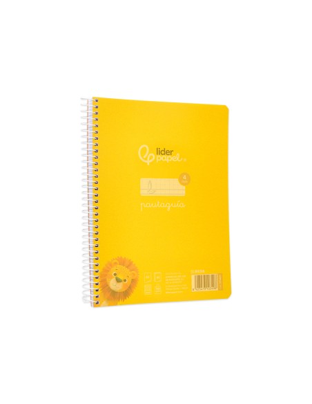 Cuaderno espiral liderpapel a5 pautaguia tapa plastico 80h 90gr cuadro pautado 4mm con margen color amarillo