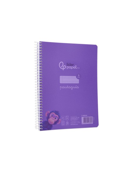 Cuaderno espiral liderpapel a5 pautaguia tapa plastico 80h 90gr cuadro pautado 3 mm con margen color lila