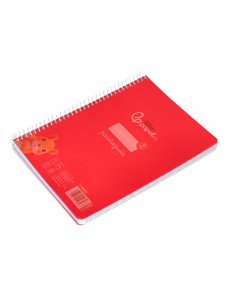 Cuaderno espiral liderpapel a5 pautaguia tapa plastico 80h 90gr cuadro pautado 3 mm con margen color rojo