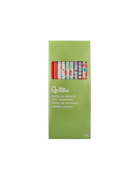 Papel de regalo liderpapel todo año rollo ancho 70 cm longitud 2 mt gramaje 60 gr diseños surtidos c-2025