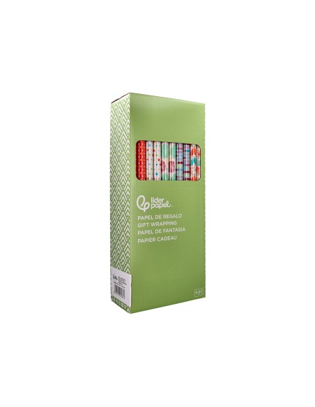Papel de regalo liderpapel todo año rollo ancho 70 cm longitud 2 mt gramaje 60 gr diseños surtidos c-2025