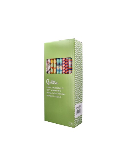 Papel de regalo liderpapel todo año rollo ancho 70 cm longitud 2 mt gramaje 60 gr diseños surtidos b-2025