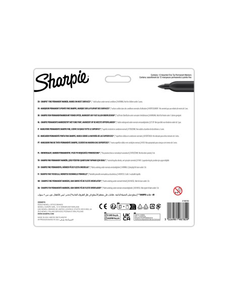 Rotulador sharpie permanente fino glam pop blister de 12 unidades colores surtidos