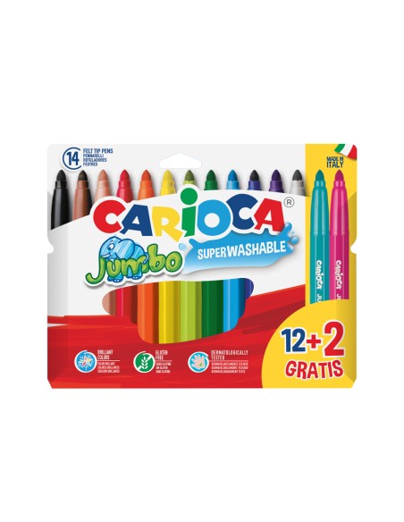Rotulador carioca jumbo punta gruesa estuche de 12 unidades colores surtidos + 2 gratis