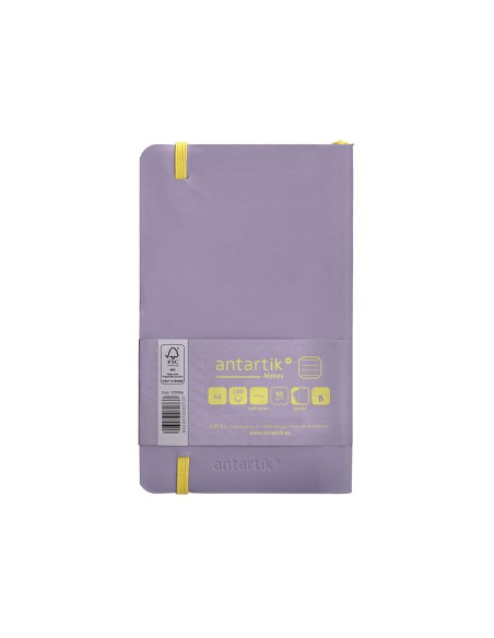 Cuaderno con gomilla antartik notes tapa blanda a6 rayas morado y amarillo 100 hojas 80 gr fsc