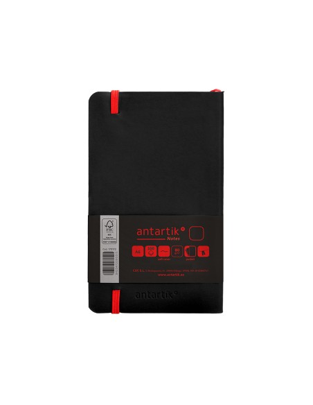 Cuaderno con gomilla antartik notes tapa blanda a6 hojas lisas negro y rojo 100 hojas 80 gr fsc
