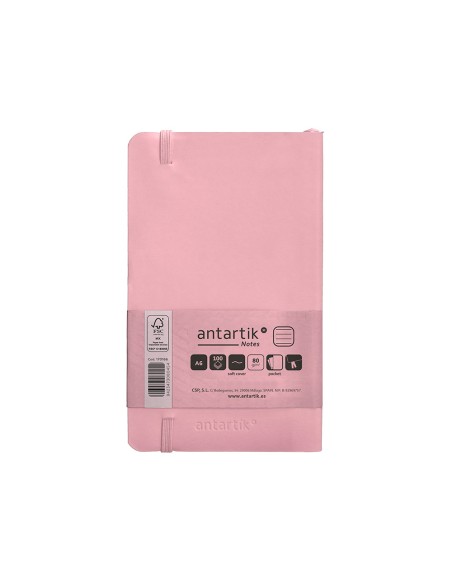 Cuaderno con gomilla antartik notes tapa blanda a6 rayas rosa pastel 100 hojas 80 gr fsc