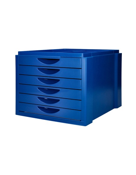 Fichero cajones de sobremesa q-connect bandeja organizadora superior 6 cajones color azul opaco
