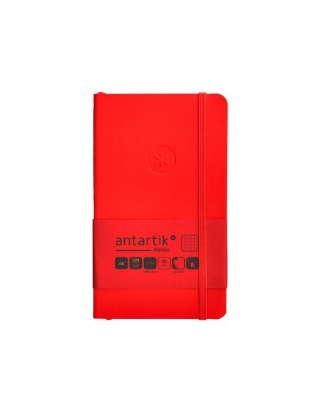 Cuaderno con gomilla antartik notes tapa blanda a6 cuadricula rojo 100 hojas 80 gr fsc