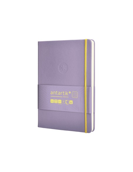 Cuaderno con gomilla antartik notes tapa dura a5 hojas cuadricula morado y amarillo 100 hojas 80 gr fsc
