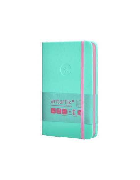 Cuaderno con gomilla antartik notes tapa dura a6 hojas cuadricula rosa y turquesa 100 hojas 80 gr fsc