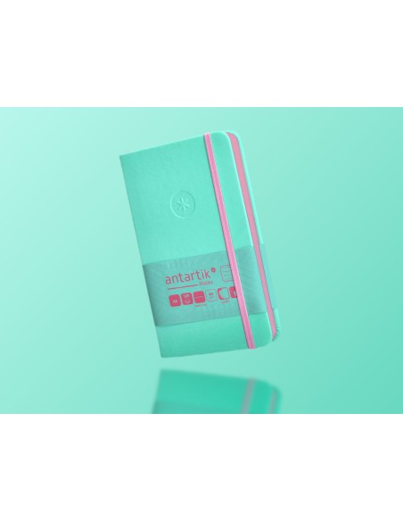 Cuaderno con gomilla antartik notes tapa dura a6 hojas rayas rosa y turquesa 100 hojas 80 gr fsc