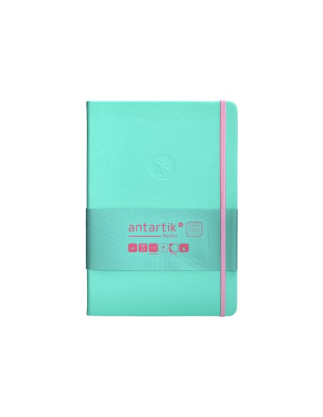 Cuaderno con gomilla antartik notes tapa dura a5 hojas cuadricula rosa y turquesa 100 hojas 80 gr fsc