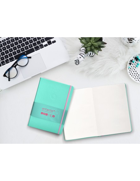 Cuaderno con gomilla antartik notes tapa dura a5 hojas lisas rosa y turquesa 100 hojas 80 gr fsc