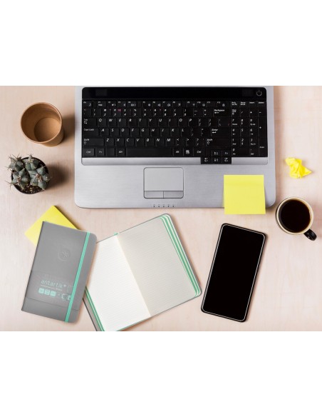 Cuaderno con gomilla antartik notes tapa dura a6 hojas cuadricula gris y turquesa 100 hojas 80 gr fsc