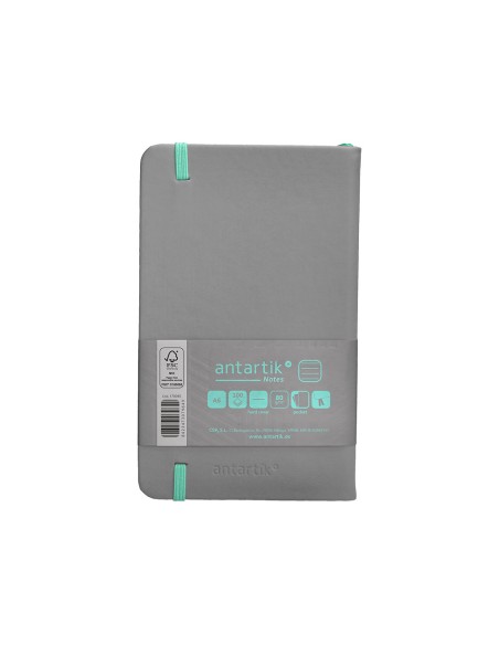 Cuaderno con gomilla antartik notes tapa dura a6 hojas rayas gris y turquesa 100 hojas 80 gr fsc