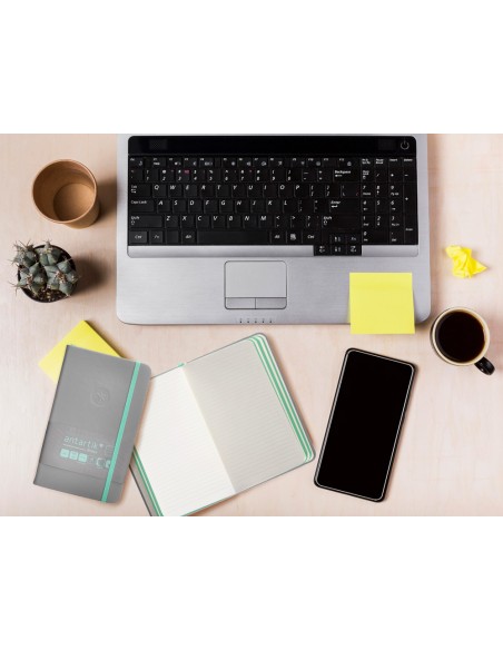 Cuaderno con gomilla antartik notes tapa dura a6 hojas rayas gris y turquesa 100 hojas 80 gr fsc