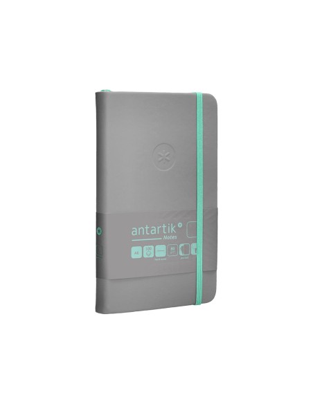 Cuaderno con gomilla antartik notes tapa dura a6 hojas lisas gris y turquesa 100 hojas 80 gr fsc