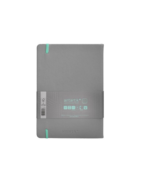 Cuaderno con gomilla antartik notes tapa dura a5 hojas rayas gris y turquesa 100 hojas 80 gr fsc