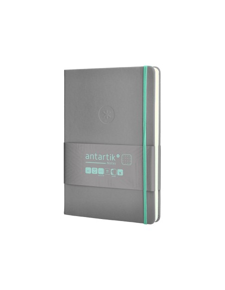 Cuaderno con gomilla antartik notes tapa dura a5 hojas puntos gris y turquesa 100 hojas 80 gr fsc