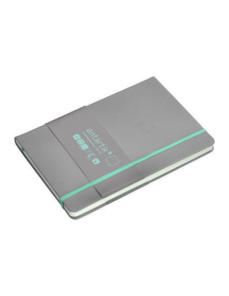 Cuaderno con gomilla antartik notes tapa dura a5 hojas puntos gris y turquesa 100 hojas 80 gr fsc