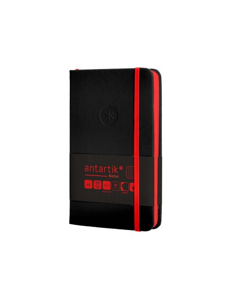 Cuaderno con gomilla antartik notes tapa dura a6 hojas cuadricula negro y rojo 100 hojas 80 gr fsc