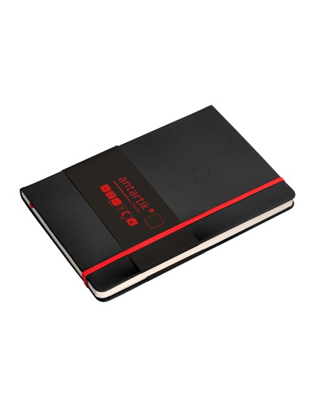 Cuaderno con gomilla antartik notes tapa dura a5 hojas lisas negro y rojo 100 hojas 80 gr fsc