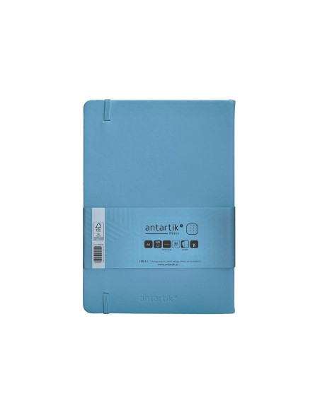 Cuaderno con gomilla antartik notes tapa dura a5 hojas puntos azul claro 100 hojas 80 gr fsc