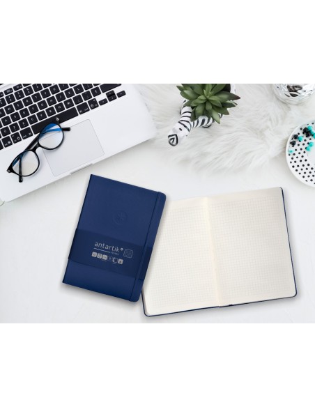 Cuaderno con gomilla antartik notes tapa dura a5 hojas cuadricula azul marino 100 hojas 80 gr fsc