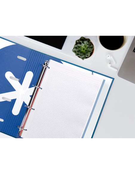 Recambio liderpapel a4 200+50 hojas 90gr cuadro 5mm 4 taladros bandas de 5 colores