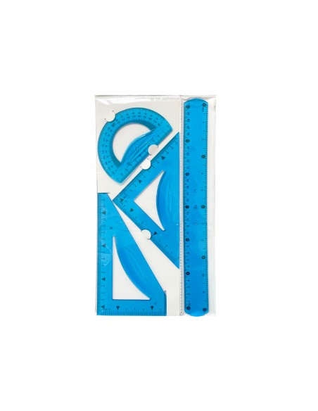 Juego escuadra 21 cm cartabon 21 cm regla 30 cm y semicirculo plastico flexible en petaca liderpapel colores