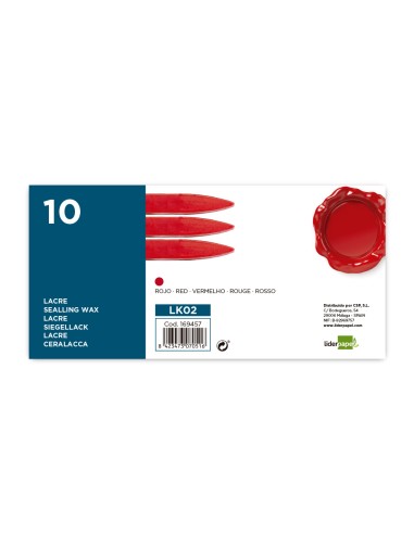 Lacre liderpapel color rojo caja de 10 barras