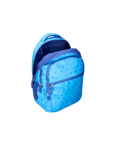 Mochila escolar liderpapel multibolsillo para portatil azul cruces 450x145x300 mm
