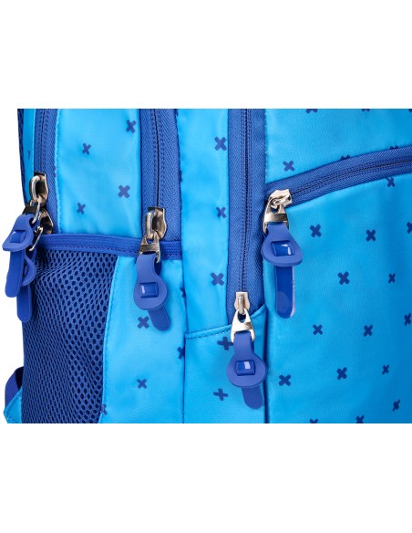 Mochila escolar liderpapel multibolsillo para portatil azul cruces 450x145x300 mm