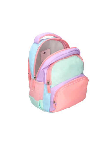 Mochila escolar liderpapel multibolsillo infantil azul rosa morado 350x110x270 mm