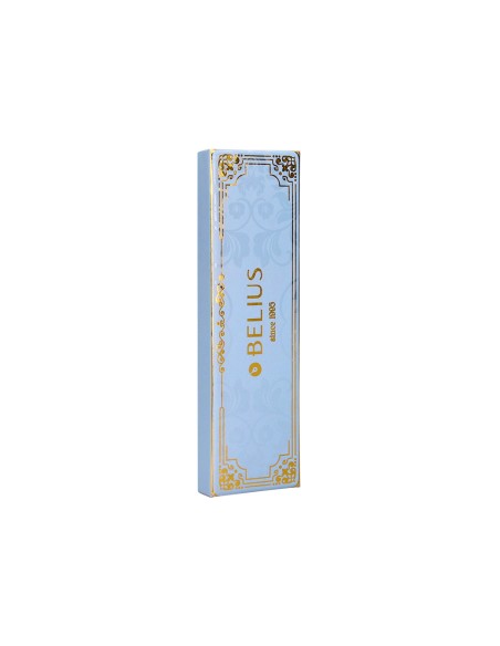 Boligrafo belius macaron bliss forma hexagonal color celeste y dorado tinta azul caja de diseño