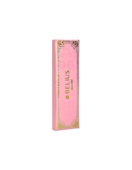 Boligrafo belius macaron bliss forma hexagonal color rosa y dorado tinta azul caja de diseño