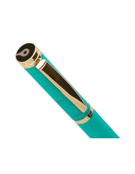 Boligrafo belius soiree aluminio color art deco turquesa y dorado tinta azul caja de diseño