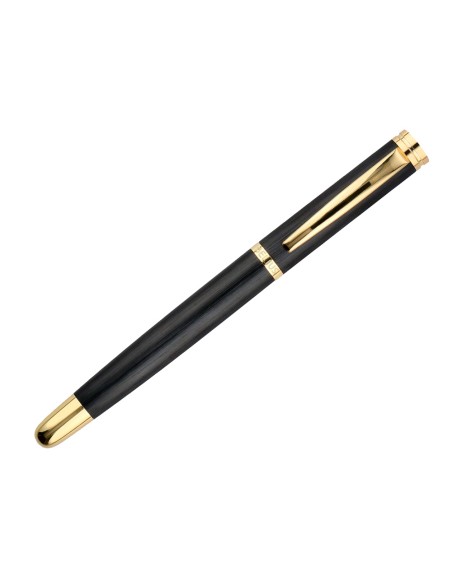 Boligrafo y estuche belius passion dor aluminio textura cepillada color negro y dorado tinta azul caja diseño