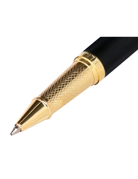 Boligrafo y estuche belius passion dor aluminio textura cepillada color negro y dorado tinta azul caja diseño