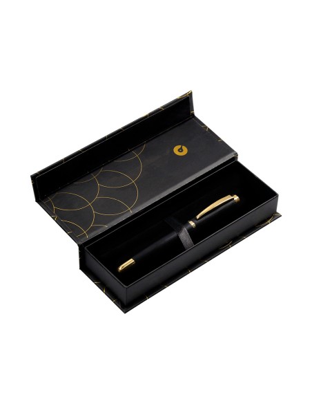 Pluma belius passion dor aluminio textura cepillada color negro y dorado tinta azul caja de diseño
