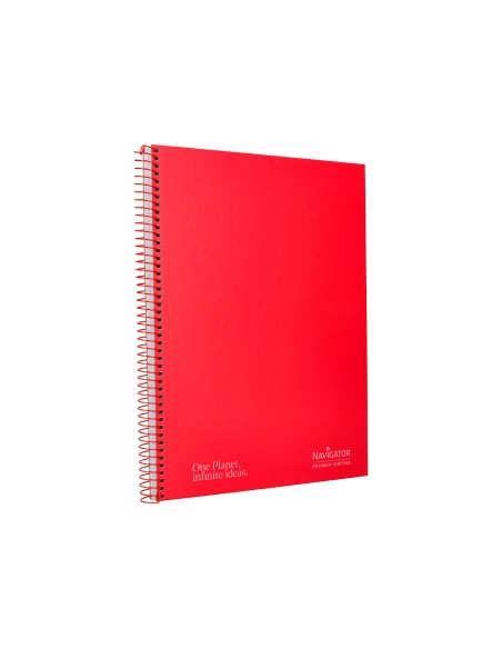 Cuaderno espiral navigator a4 micro tapa forrada 80h 80gr cuadro 5mm 1 banda color rojo