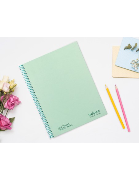 Cuaderno espiral navigator a4 micro tapa forrada 80h 80gr cuadro 5mm 1 banda color menta