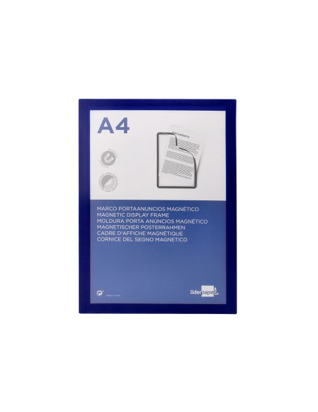 Marco porta anuncios liderpapel magnetico din a4 dorso adhesivo removible color azul
