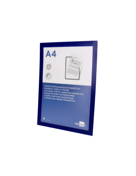 Marco porta anuncios liderpapel magnetico din a4 dorso adhesivo removible color azul
