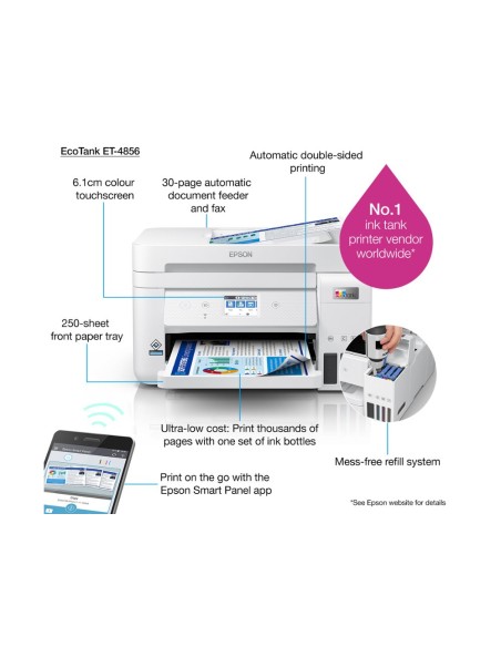 Equipo multifuncion epson ecotank et-4856 tinta 33 ppm escaner copiadora impresora fax bandeja entrada 250 hojas