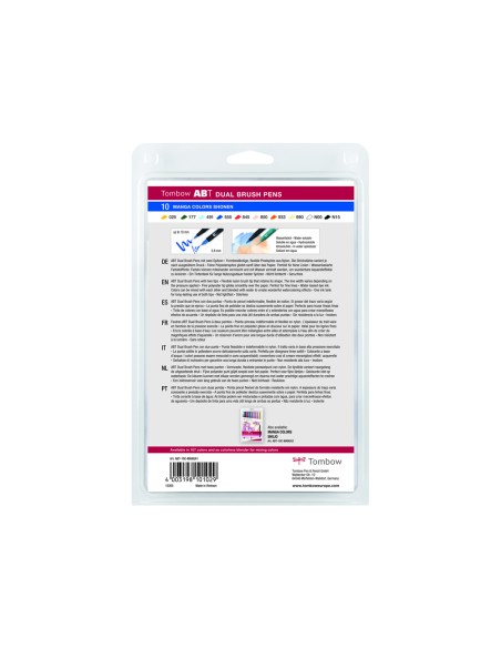 Rotulador tombow abt dual brush acuarelable doble punta fina/pincel estuche de 10 colores manga shonen