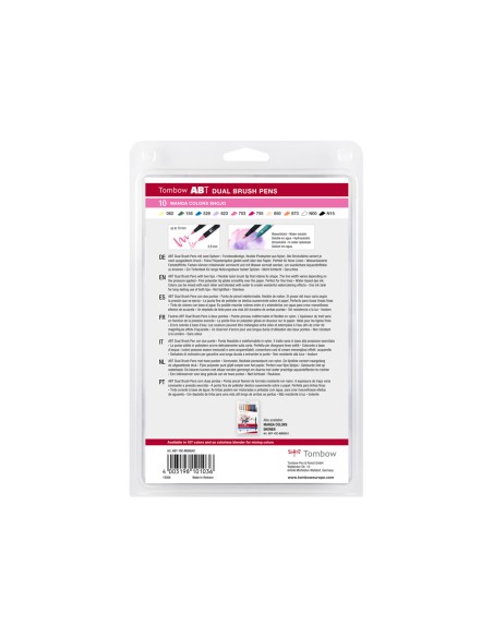 Rotulador tombow abt dual brush acuarelable doble punta fina/pincel estuche de 10 colores manga shojo