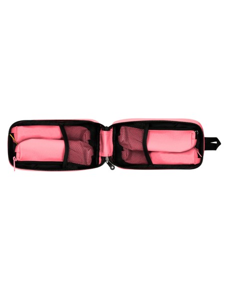 Estuche portatodo antartik forma de mochila con bolsillo y 4 departamentos color coral 230x50x120 mm